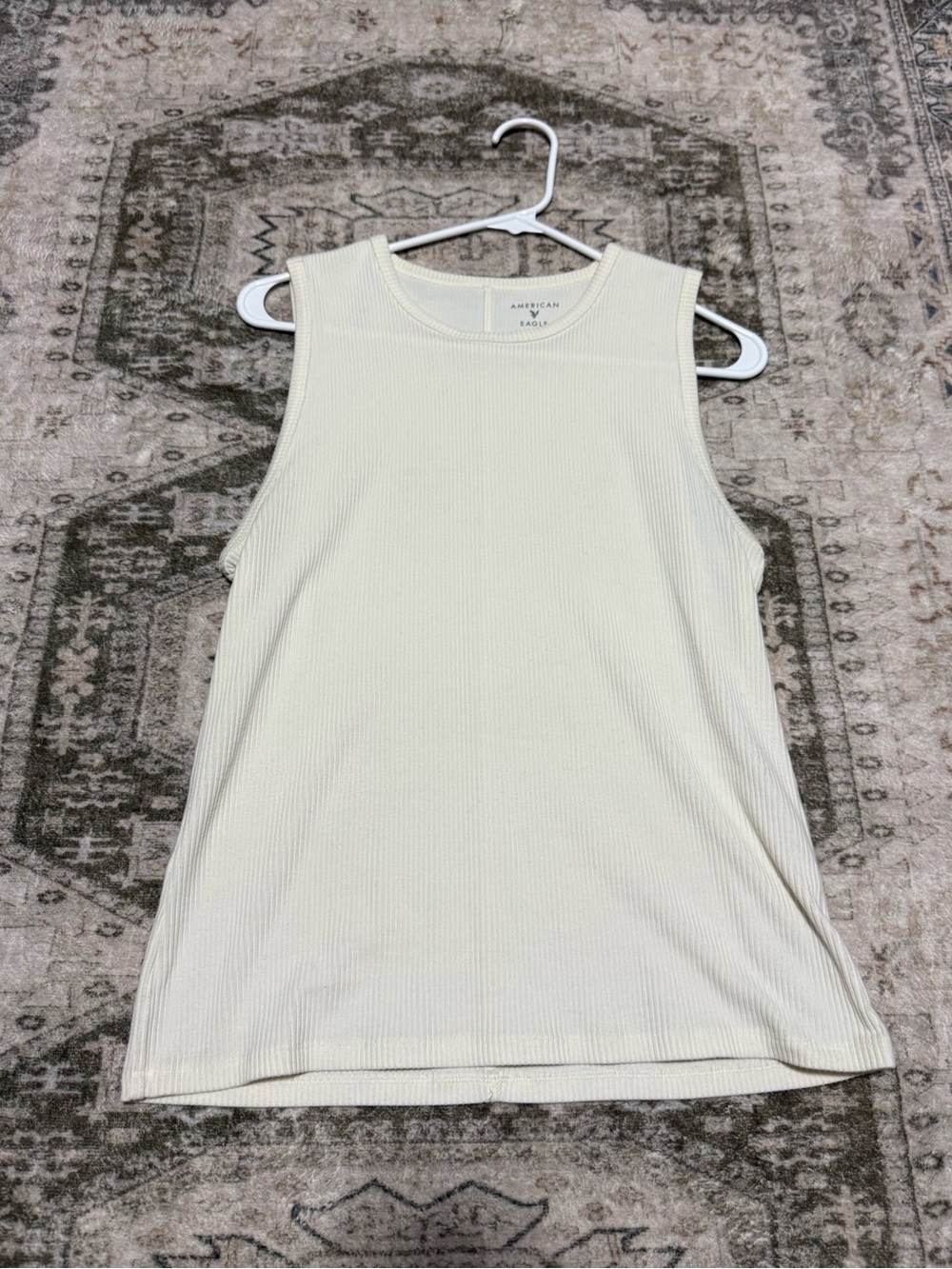 American Eagle Outfitters Ivory Ribbed Tank Top
